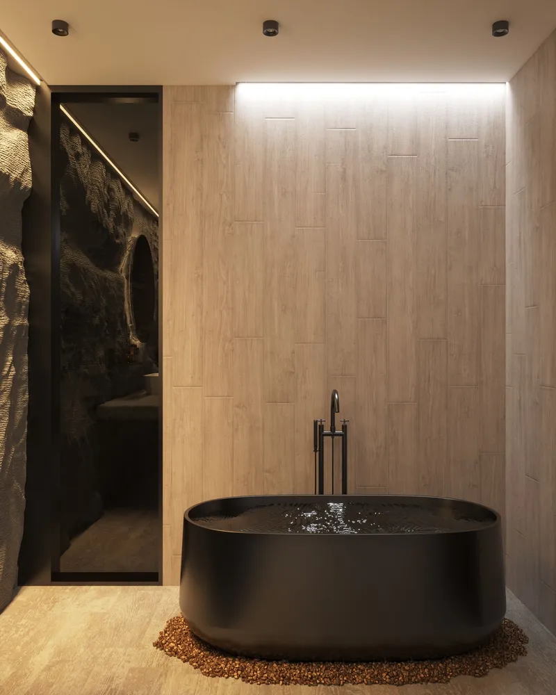Interieur van het Aureon retreat — serene luxe omgeving met natuurlijk licht